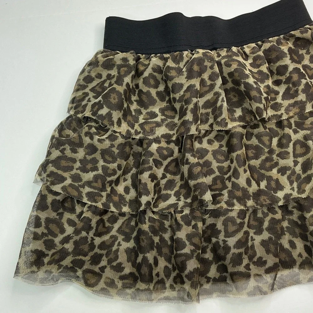 The Children's Place Brown Leopard Print Skirt Girls 10/12 Tiered Mesh Elastic